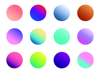 Set of round Vector Gradient. Multicolor Sphere. Modern abstract background texture. Template for design. Isolated objects