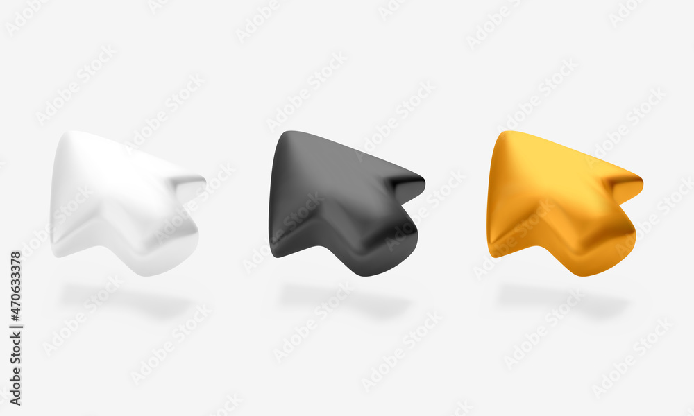 Poster arrow. computer pointer or mouse cursor. white black and gold volume left arrow set