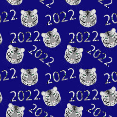 seamless pattern with tiger and 2022 for card, background, fabric