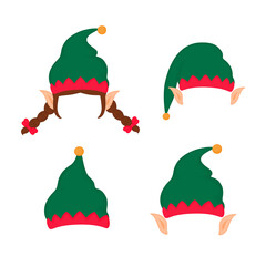 Elf hats and ears. Santa Claus helper. Funny selfie photo mask