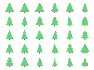 Obraz premium Collection of Christmas trees icons isolated on white background. Design of fir trees for posters, banners and promotional materials. Vector illustration