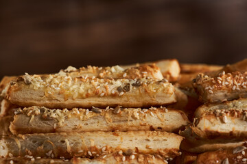 Pastry crackers with sesame seeds and cheese
