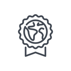 Ecology medal line icon. Medal with planet Earth vector outline sign.