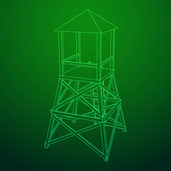 Watchtower or observation tower for hunters. Wireframe low poly mesh vector illustration.