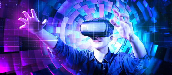  Virtual Reality  -Metaverse-Technologie - Netzwerkverbindung. - Computergenerierte Umgebung - 