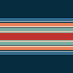 Horizontal geometrical pattern illustration with red, orange, blue, turquoise and beige stripes decoration on navy blue background