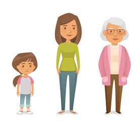 Obraz na płótnie Canvas cute cartoon family members - daughter, mother and grandmother