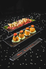 Perfect Sushi Japanese Asian Seafood Food Dish Drink Cocktail Dessert Menu Gourmet Restaurant Chef on Dark Background