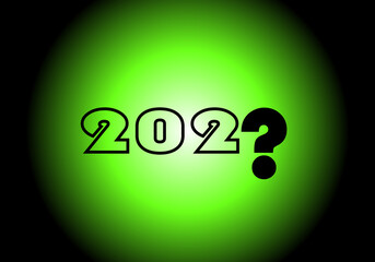 Esperanza e incertidumbre para el año 2022. Año 2022 con una interrogación como símbolo de incertidumbre  sobre una luz verde como símbolo de esperanza