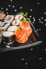 Perfect Sushi Japanese Asian Seafood Food Dish Drink Cocktail Dessert Menu Gourmet Restaurant Chef on Dark Background