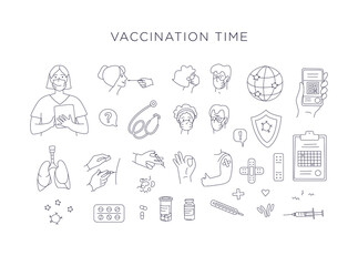 Time for vaccination. Patients at the doctor in the hospital are vaccinated