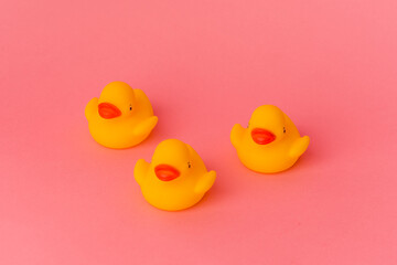 Rubber ducks isolated on pink background