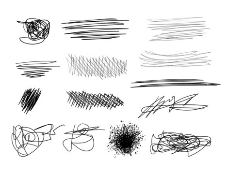 scribble lines set, rough draft sketch lines, black lines.