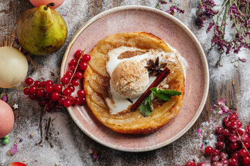 Apple tart with ice cream