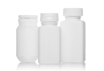 White medical bottles, isolated on white background