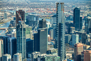 Amazing aerial view of Melbourne Downtown skyline on a beautiful