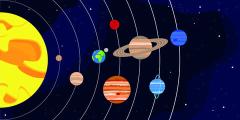 vector planets of the solar system. flat illustration of the orbits of each planet in the solar system. the rotation of the planets around the sun