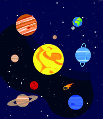 vector solar system. flat illustration of planets in solar system composition on dark space background