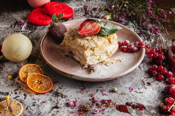 Napoleon cake with fresh strawberry