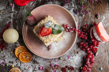 Napoleon cake with fresh strawberry