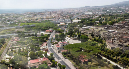 Fototapeta premium Pompei, Italy. Aerial view of old city from a drone viewpoint in summer season.