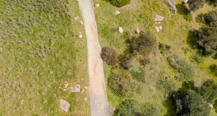Overhead view of beautoful road across meadows