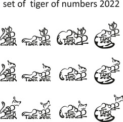 tiger of numbers in hand draw style. Lunar zodiac symbol of Year of Tiger. Chinese New Year 2022 Christmas logo. Vector illustration
