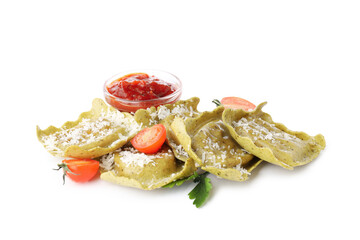 Delicious ravioli isolated on white background, close up