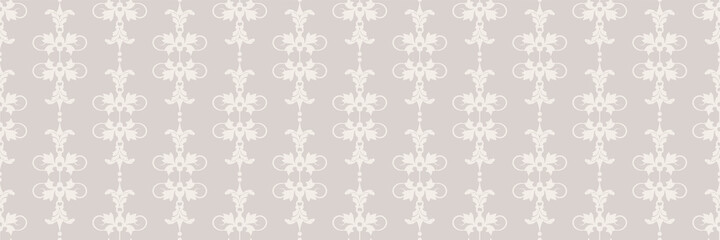 Light background images with white decorative ornaments on a gray background for your design projects, seamless patterns, wallpaper textures with flat design. Vector illustration