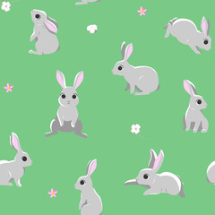 Pattern with a bunny. Vector illustration of little bunny for souvenir products: t-shirt, cups, card, invitation, banner template. EPS 10