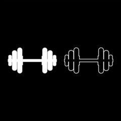 Dumbell Dumbbell disc weight training equipment icon white color vector illustration flat style image set