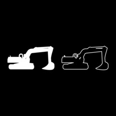 Excavator silhouette Special equipment Dusty digger Building machine icon white color vector illustration flat style image set