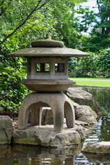 Japanese Garden Lamp at the Kyoto Garden in Holland Park, London (UK).