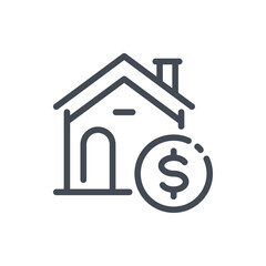 Property price line icon. House building with dollar coin vector outline sign.