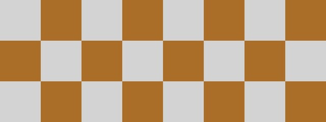 Checkerboard banner. Brown and Light grey colors of checkerboard. Big squares, big cells. Chessboard, checkerboard texture. Squares pattern. Background.