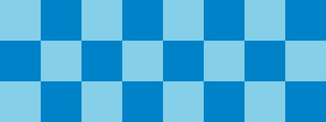 Checkerboard banner. Blue and Sky blue colors of checkerboard. Big squares, big cells. Chessboard, checkerboard texture. Squares pattern. Background.