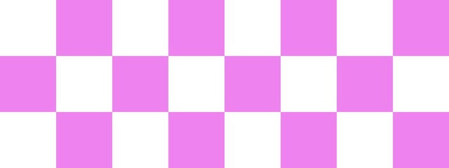 Checkerboard banner. Violet and White colors of checkerboard. Big squares, big cells. Chessboard, checkerboard texture. Squares pattern. Background.