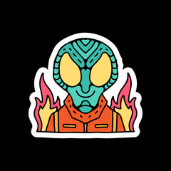Cool alien and fire illustration. Vector graphics for t-shirt prints and other uses.