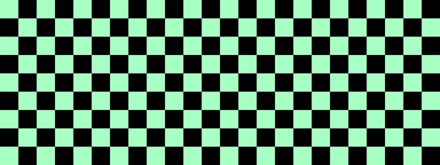 Checkerboard banner. Black and Mint colors of checkerboard. Small squares, small cells. Chessboard, checkerboard texture. Squares pattern. Background.