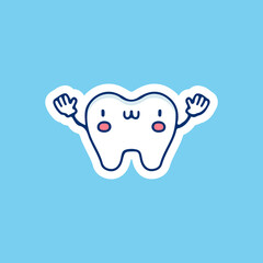 Kawaii Teeth mascot with hello gesture illustration. Vector graphics for sticker prints and other uses.