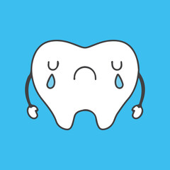 Teeth mascot with sad expression illustration. Vector graphics for sticker prints and other uses.