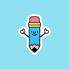 Cute pencil mascot illustration. Vector graphics for sticker prints and other uses.