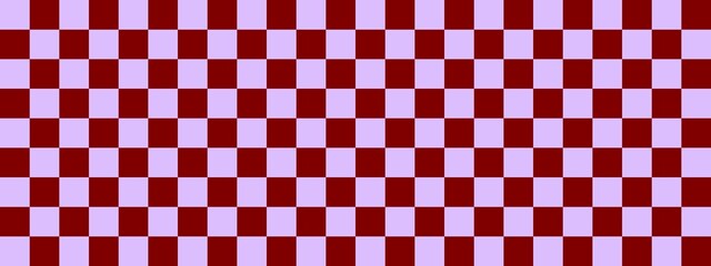 Checkerboard banner. Maroon and Lavender colors of checkerboard. Small squares, small cells. Chessboard, checkerboard texture. Squares pattern. Background.