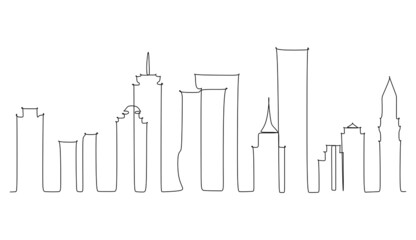 Continuous line drawing of a metropolitan city skyline. Simple line drawing for wall decoration or illustration