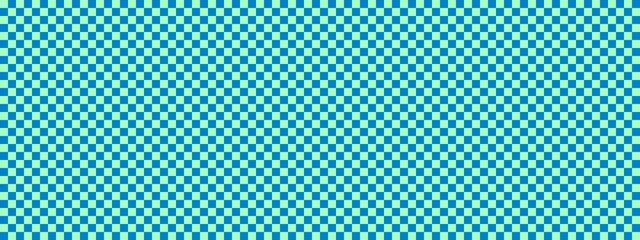 Checkerboard banner. Blue and Mint colors of checkerboard. Small squares, small cells. Chessboard, checkerboard texture. Squares pattern. Background.