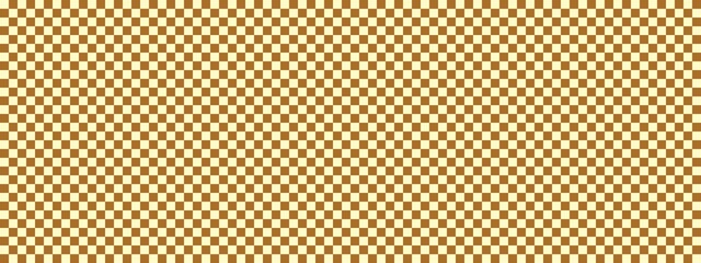 Checkerboard banner. Brown and Beige colors of checkerboard. Small squares, small cells. Chessboard, checkerboard texture. Squares pattern. Background.