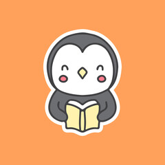 Kawaii penguin reading a book illustration. Vector graphics for merch prints and other uses.
