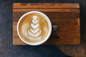Top view of coffee latte art.