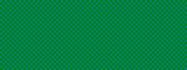 Checkerboard banner. Green and Teal colors of checkerboard. Small squares, small cells. Chessboard, checkerboard texture. Squares pattern. Background.