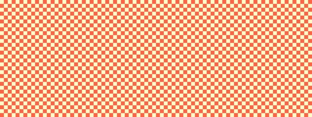 Checkerboard banner. Tomato and Beige colors of checkerboard. Small squares, small cells. Chessboard, checkerboard texture. Squares pattern. Background.